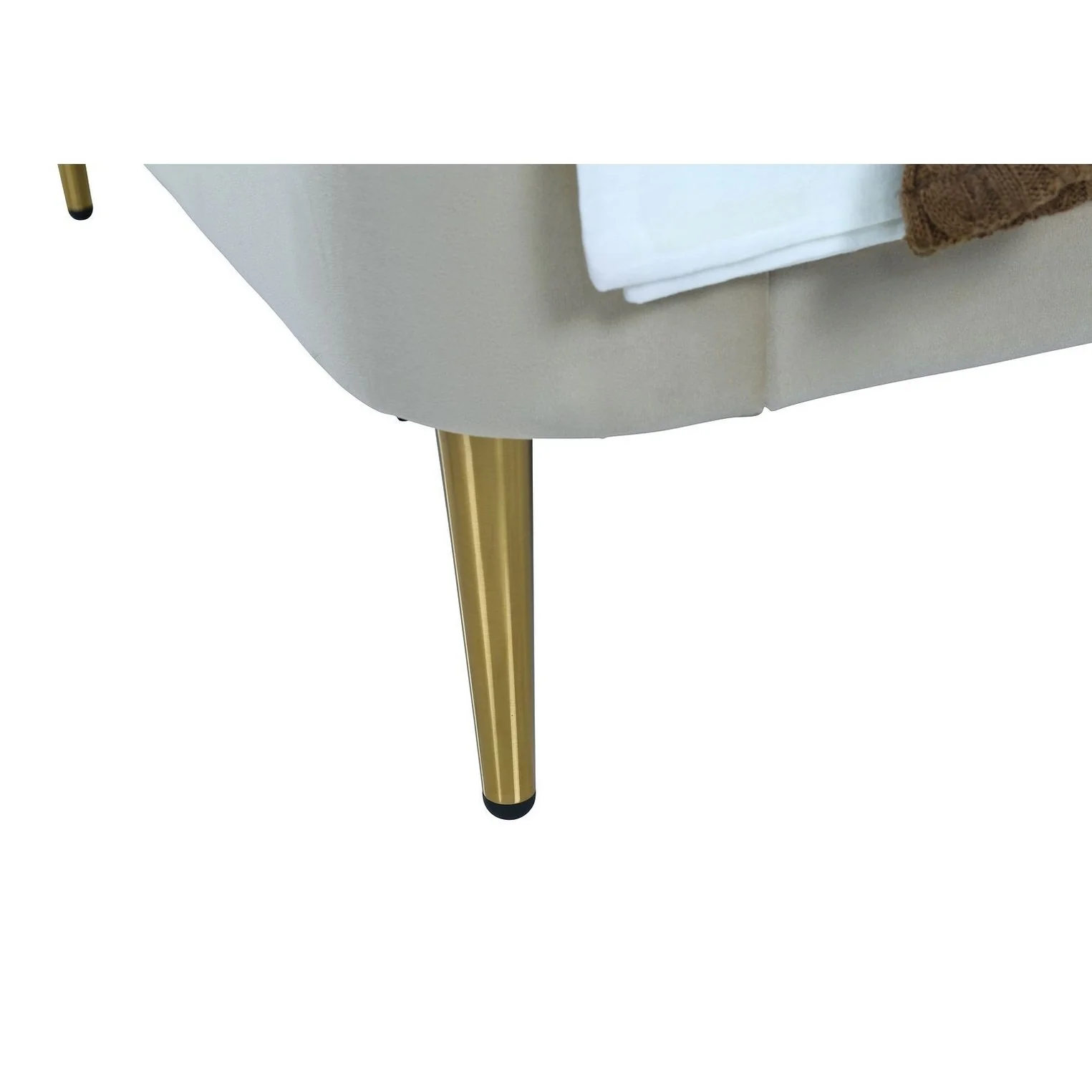 Manhattan Comfort Heather Velvet Twin Bed in Cream with Gold Legs - Image 7