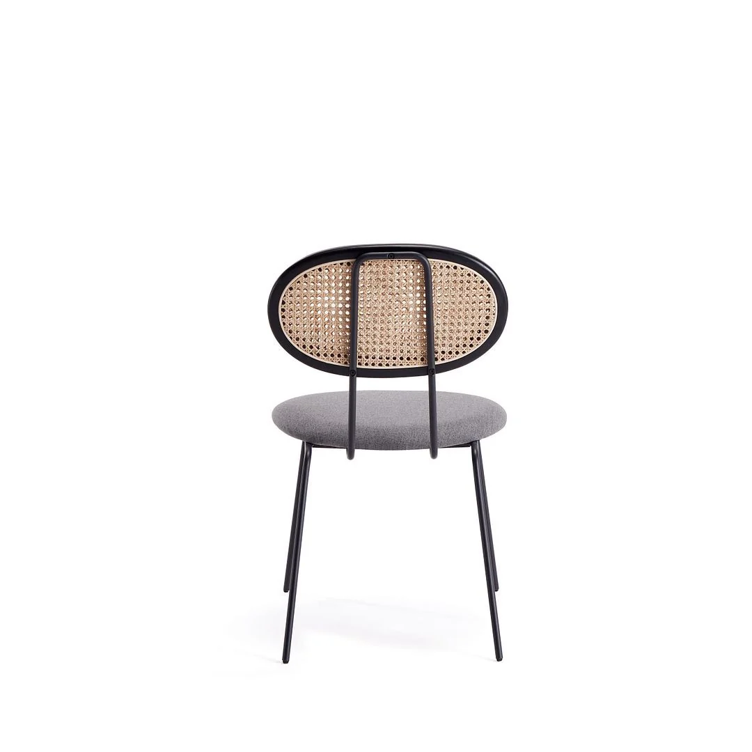 Manhattan Comfort Jardin Dining Chair in Black with Cane and Grey Upholstered Seating - Set of 4 - Image 6