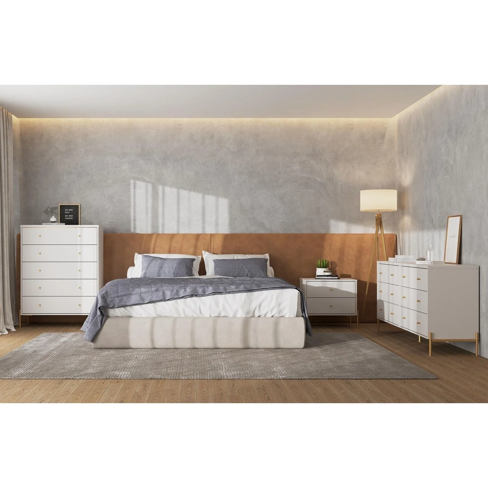 Manhattan Comfort Jasper Full Extension Tall Dresser, Double Wide Dresser and Nightstand Set of 3 in White Gloss - Image 21