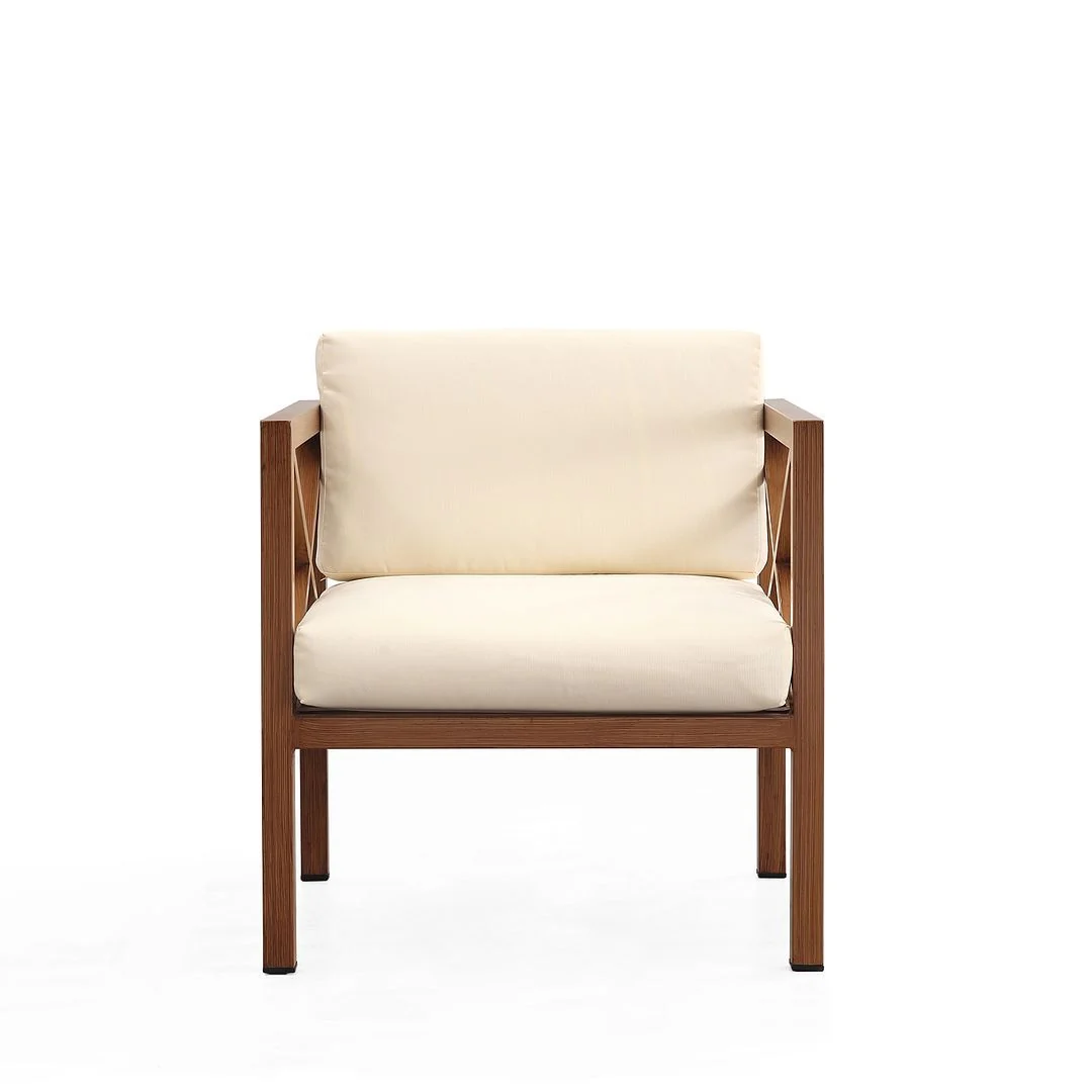 Manhattan Comfort Kingsbay Outdoor Patio Conversation Set in Brown and Cream - Image 2