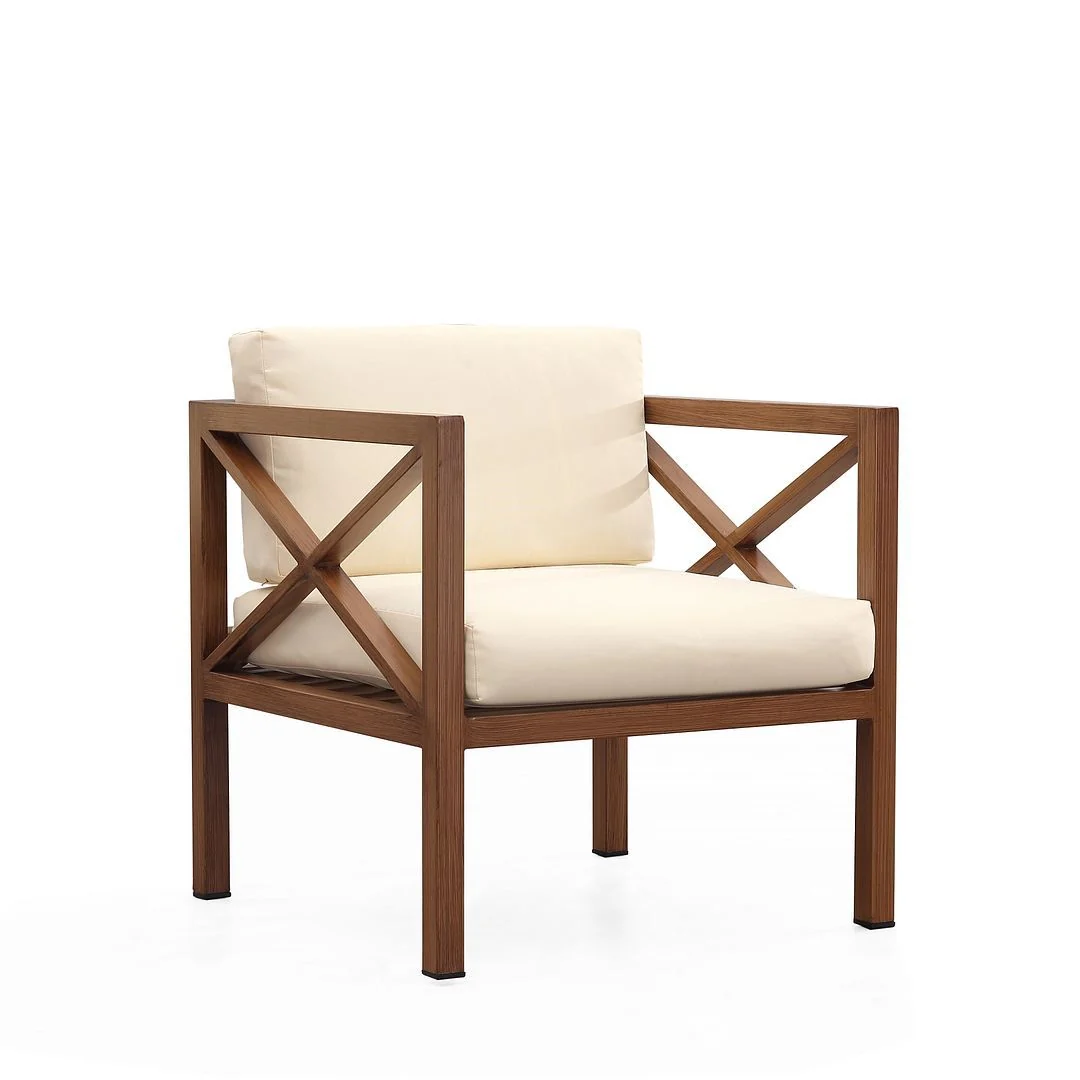 Manhattan Comfort Kingsbay Outdoor Patio Conversation Set in Brown and Cream - Image 3