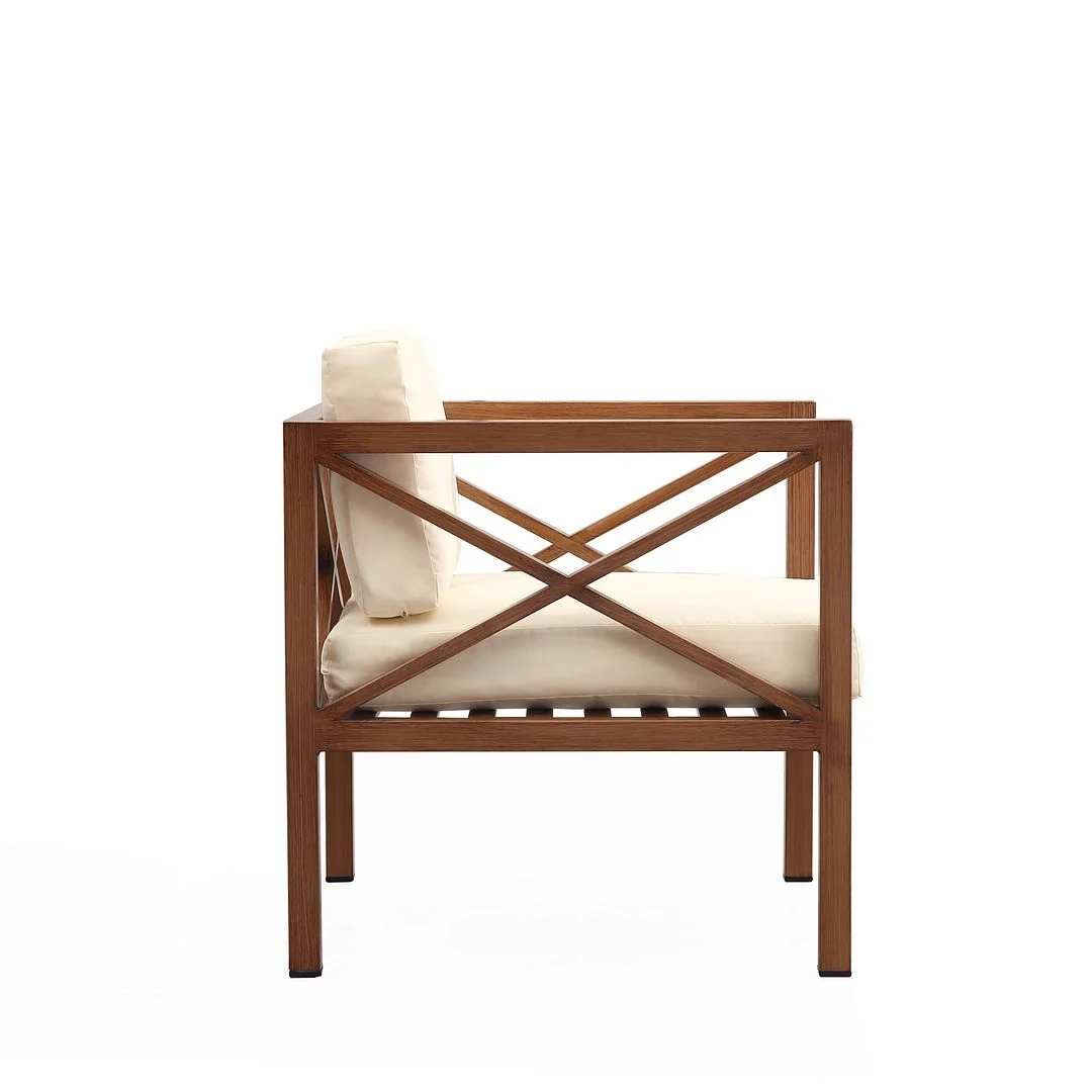 Manhattan Comfort Kingsbay Outdoor Patio Conversation Set in Brown and Cream - Image 4