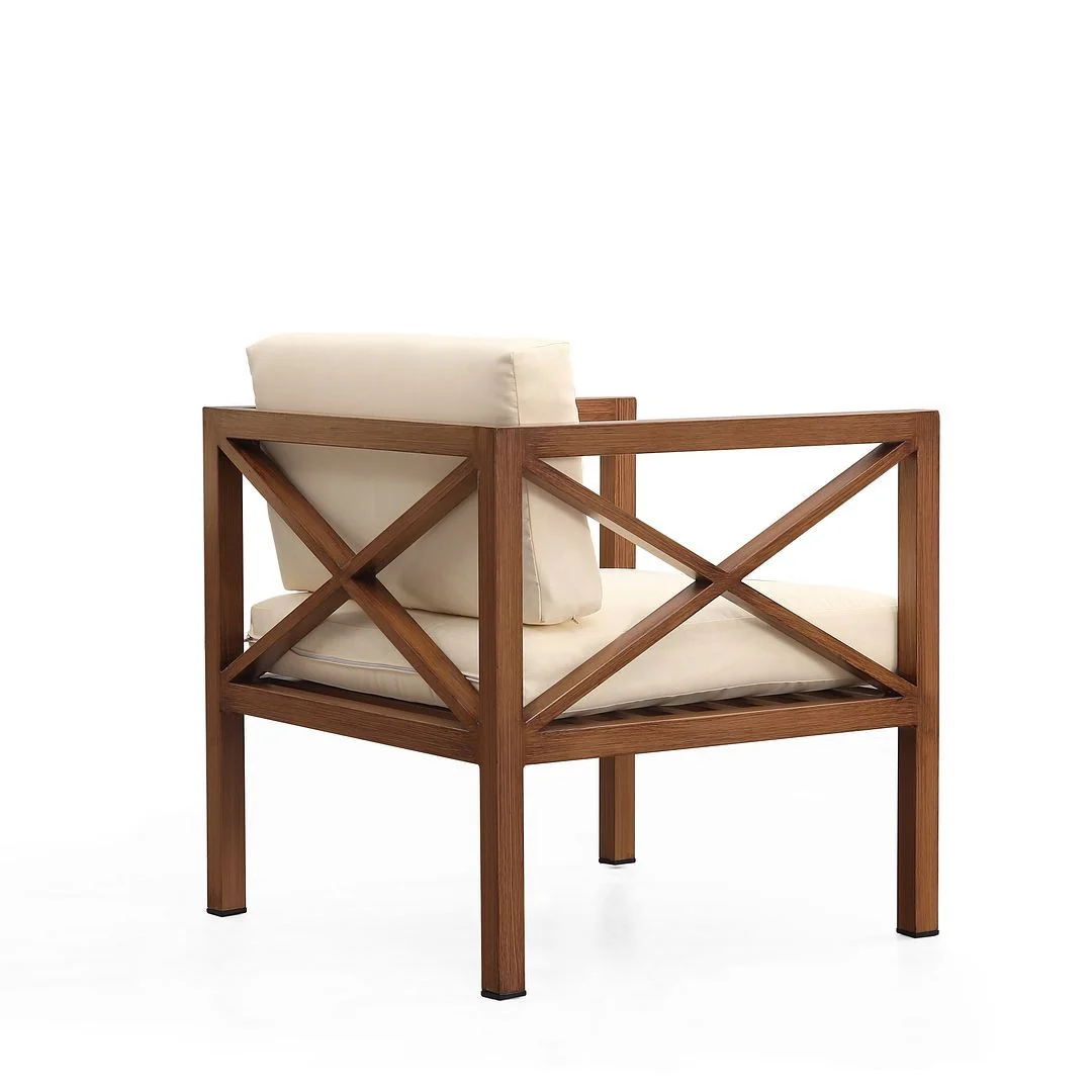 Manhattan Comfort Kingsbay Outdoor Patio Conversation Set in Brown and Cream - Image 5