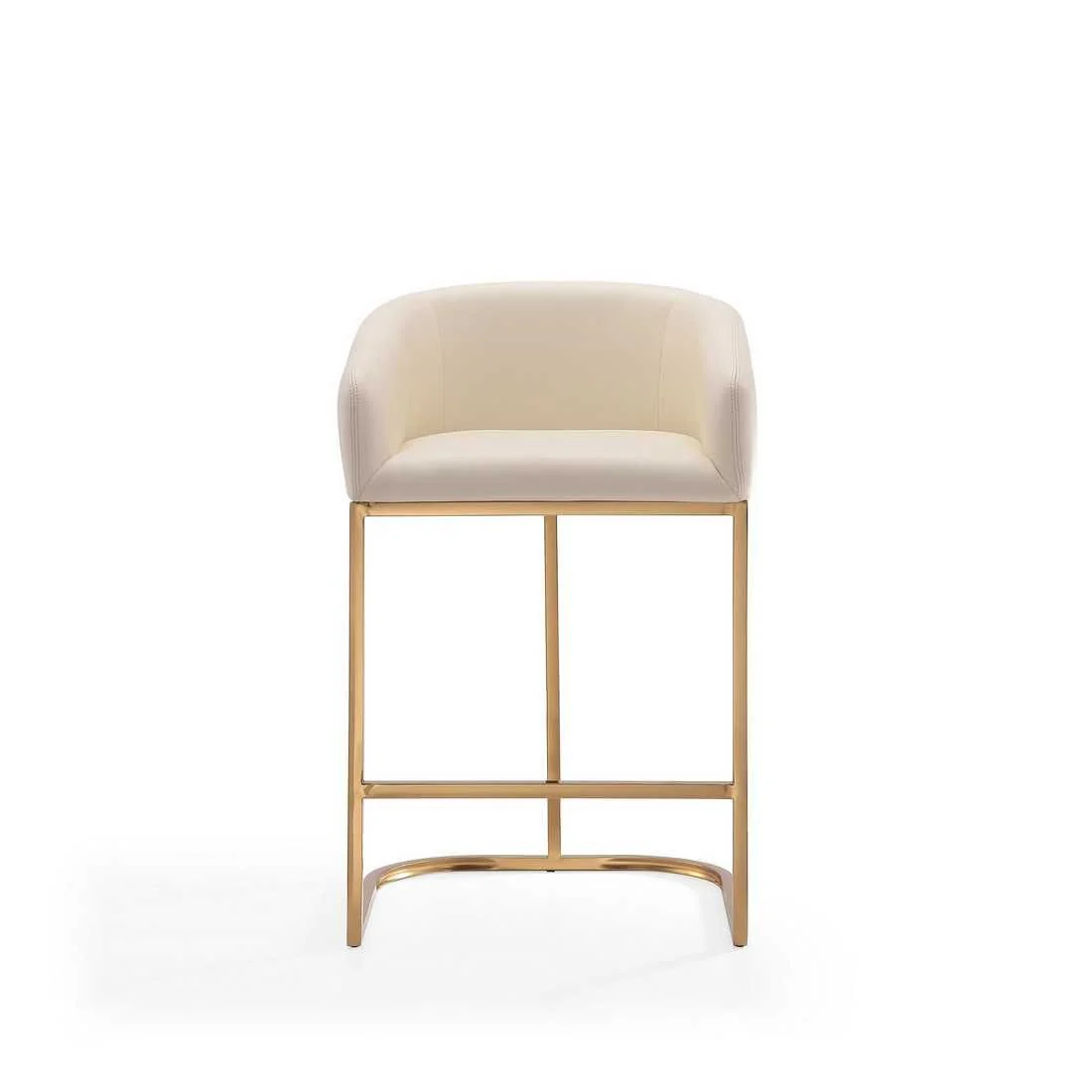 Manhattan Comfort Louvre 36 in. Cream and Titanium Gold Stainless Steel Counter Height Bar Stool (Set of 3) - Image 3