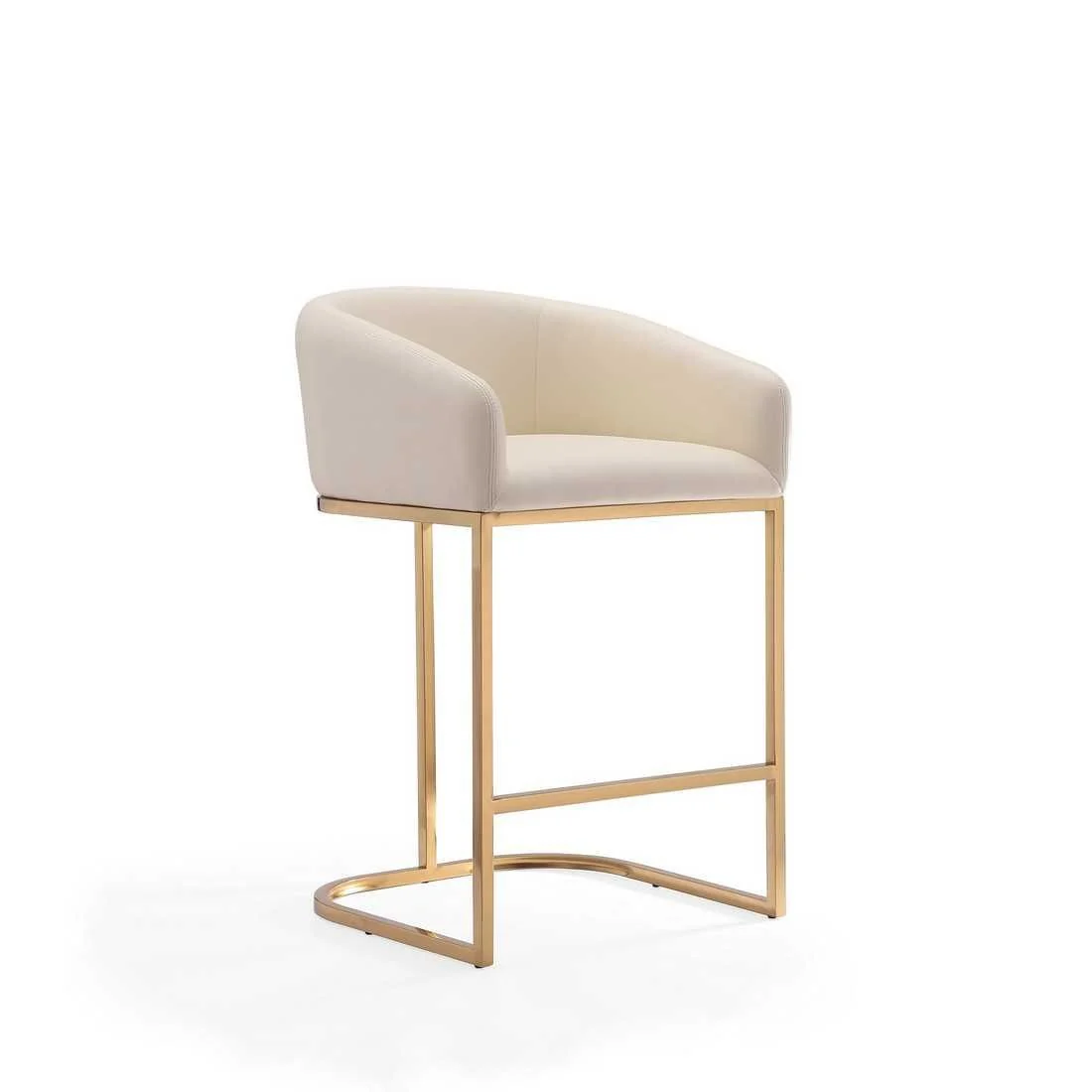 Manhattan Comfort Louvre 36 in. Cream and Titanium Gold Stainless Steel Counter Height Bar Stool (Set of 3) - Image 4