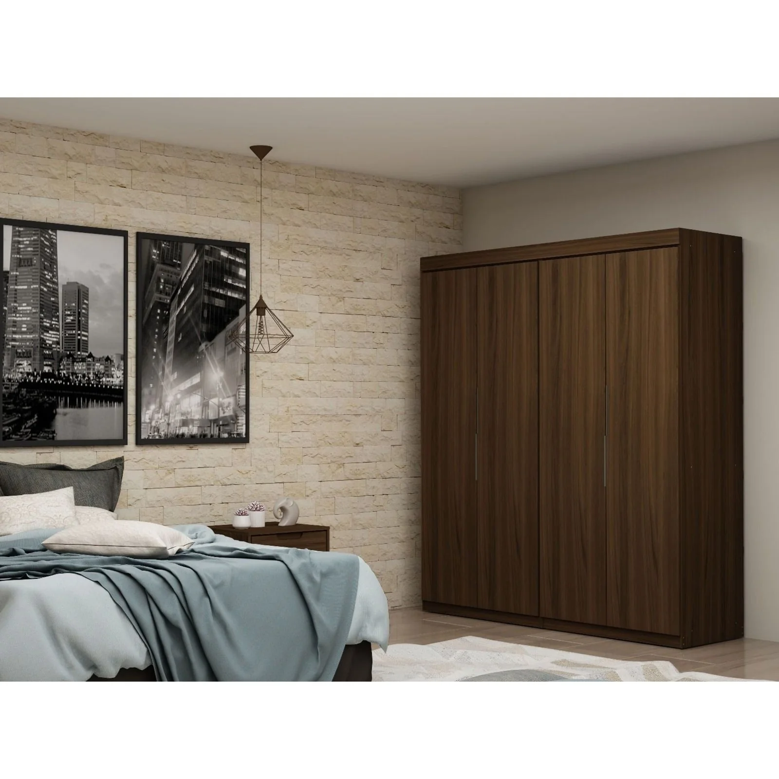 Manhattan Comfort Mulberry 2 Sectional Modern Wardrobe Closet with 4 Drawers - Set of 2 in White - Image 12