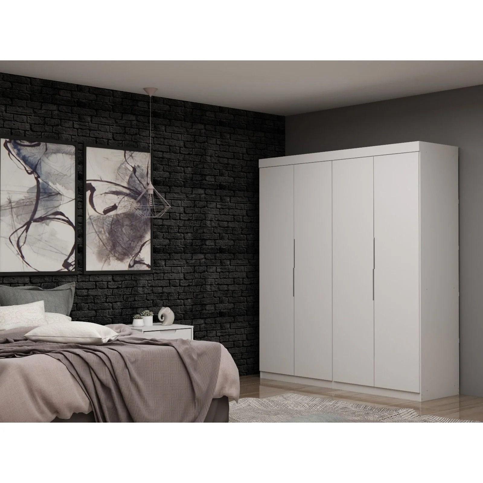Manhattan Comfort Mulberry 2 Sectional Modern Wardrobe Closet with 4 Drawers - Set of 2 in White - Image 2