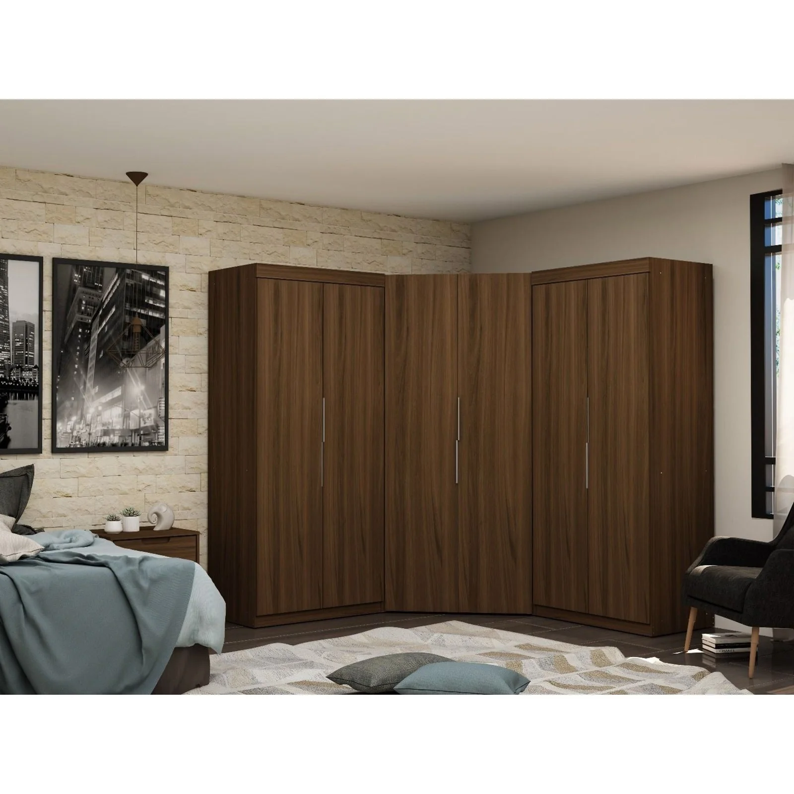 Manhattan Comfort Mulberry 3.0 Sectional Modern Wardrobe Corner Closet with 4 Drawers - Set of 3 in White - Image 12