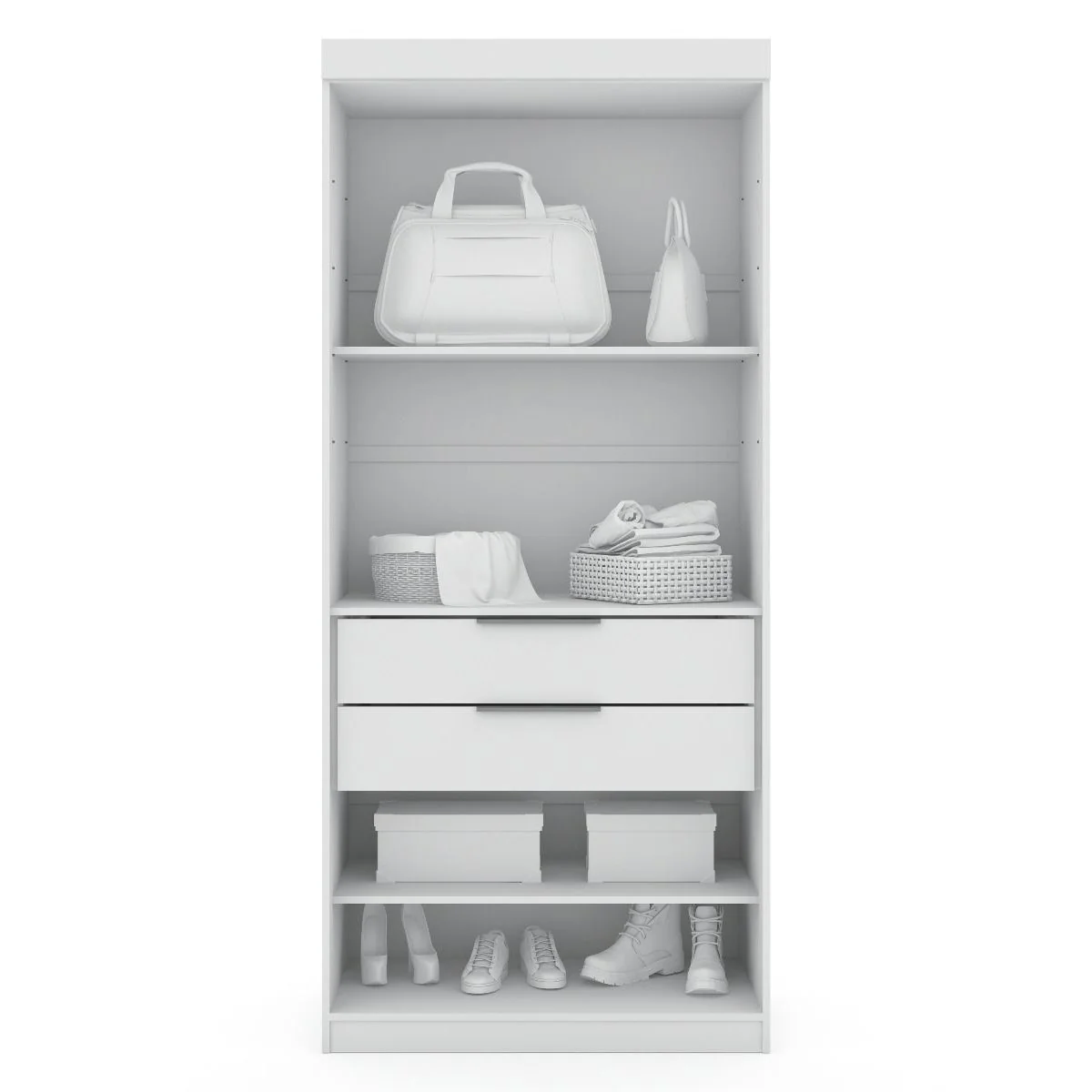 Manhattan Comfort Mulberry Open 3 Sectional Modem Wardrobe Closet with 6 Drawers - Set of 3 in White - Image 3