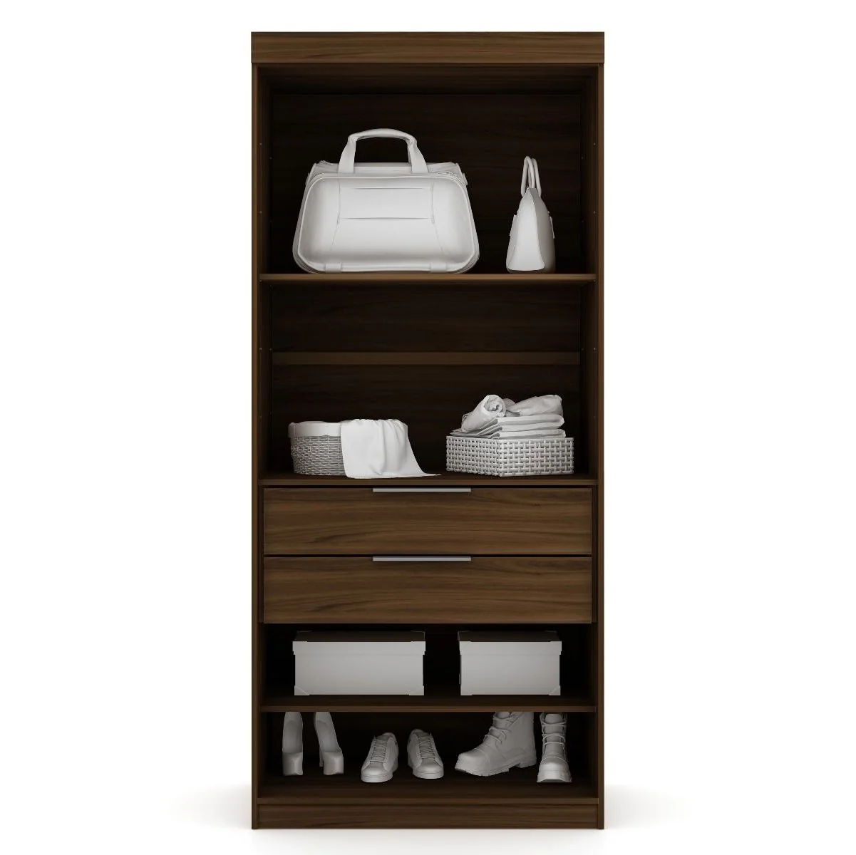 Manhattan Comfort Mulberry Open 3 Sectional Modern Wardrobe Corner Closet with 4 Drawers - Set of 3 in White - Image 14