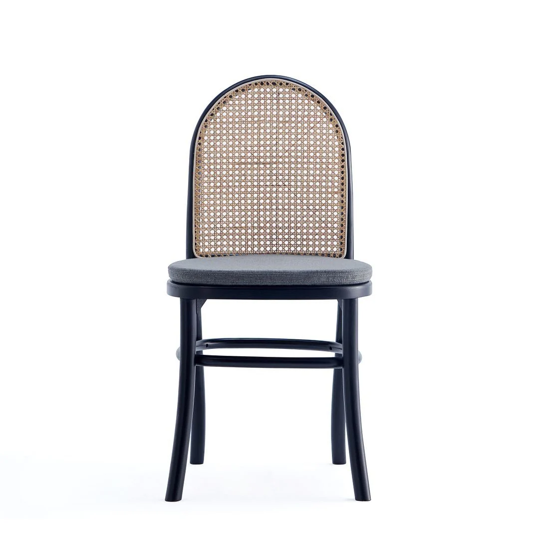 Manhattan Comfort Paragon Dining Chair 1.0 with Grey Cushions in Black and Cane - Set of 4 - Image 3
