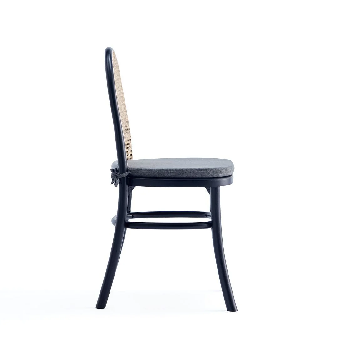 Manhattan Comfort Paragon Dining Chair 1.0 with Grey Cushions in Black and Cane - Set of 4 - Image 4
