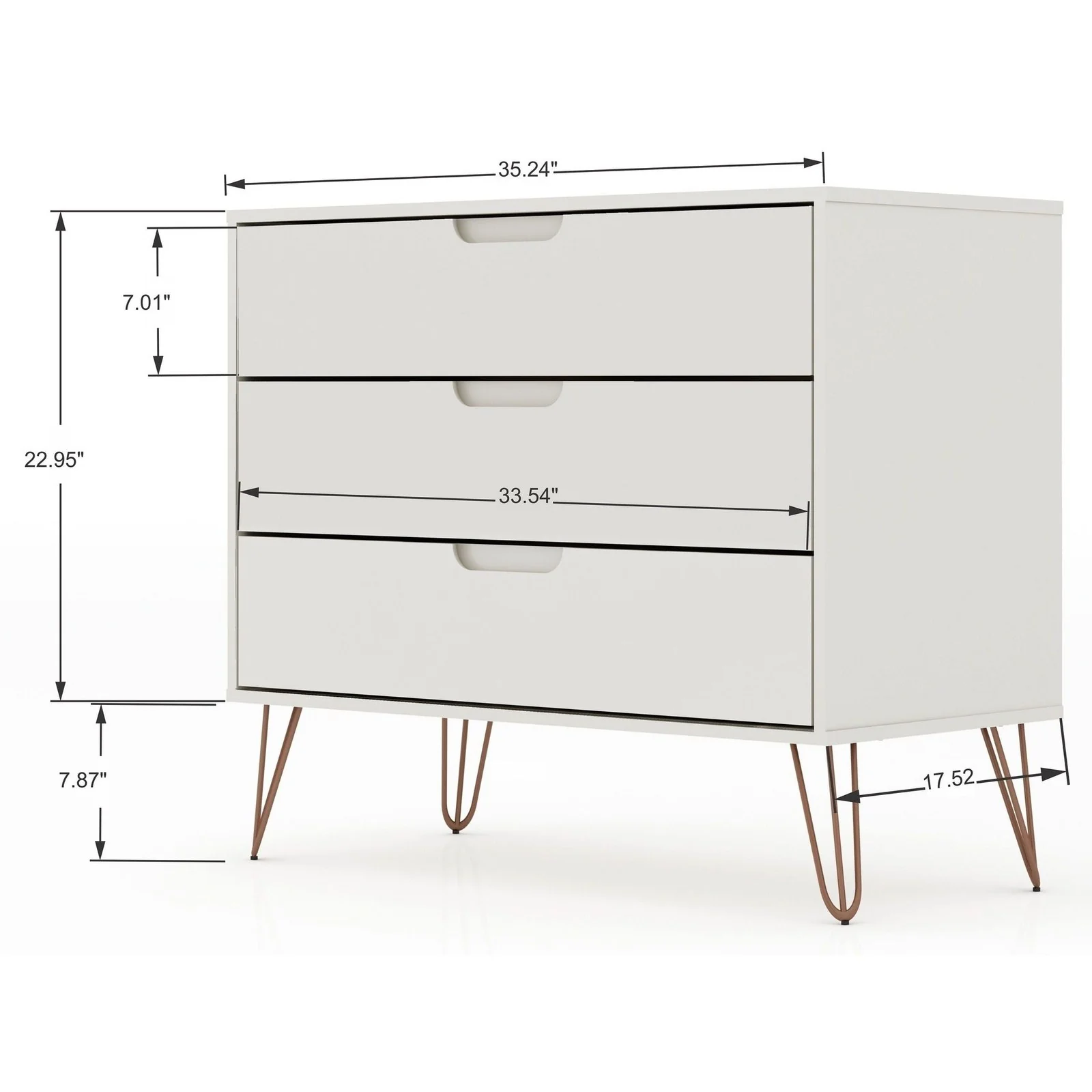 Manhattan Comfort Rockefeller 3-Piece White Dresser and Nightstand Set - Image 39