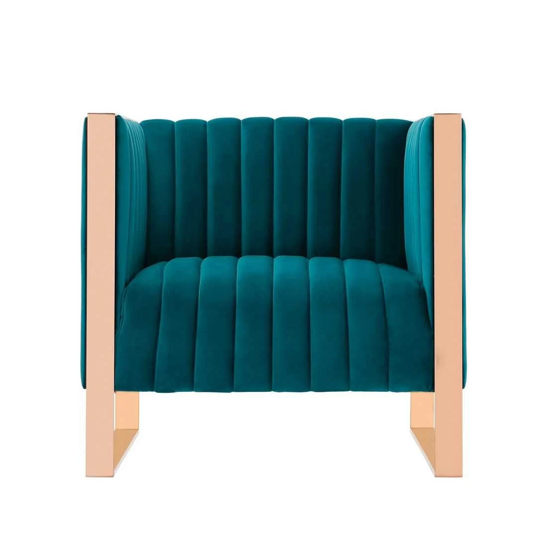 Manhattan Comfort Trillium 3-Piece Teal and Gold Sofa, Loveseat and Armchair - Image 4