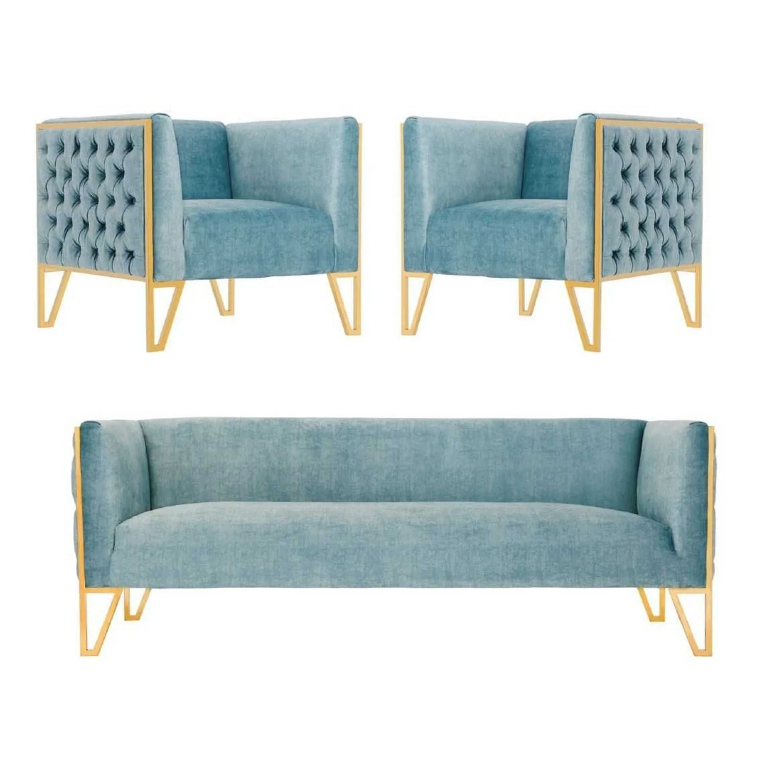 Manhattan Comfort Vector 3-Piece Grey and Gold Sofa and Armchair Set - Image 10