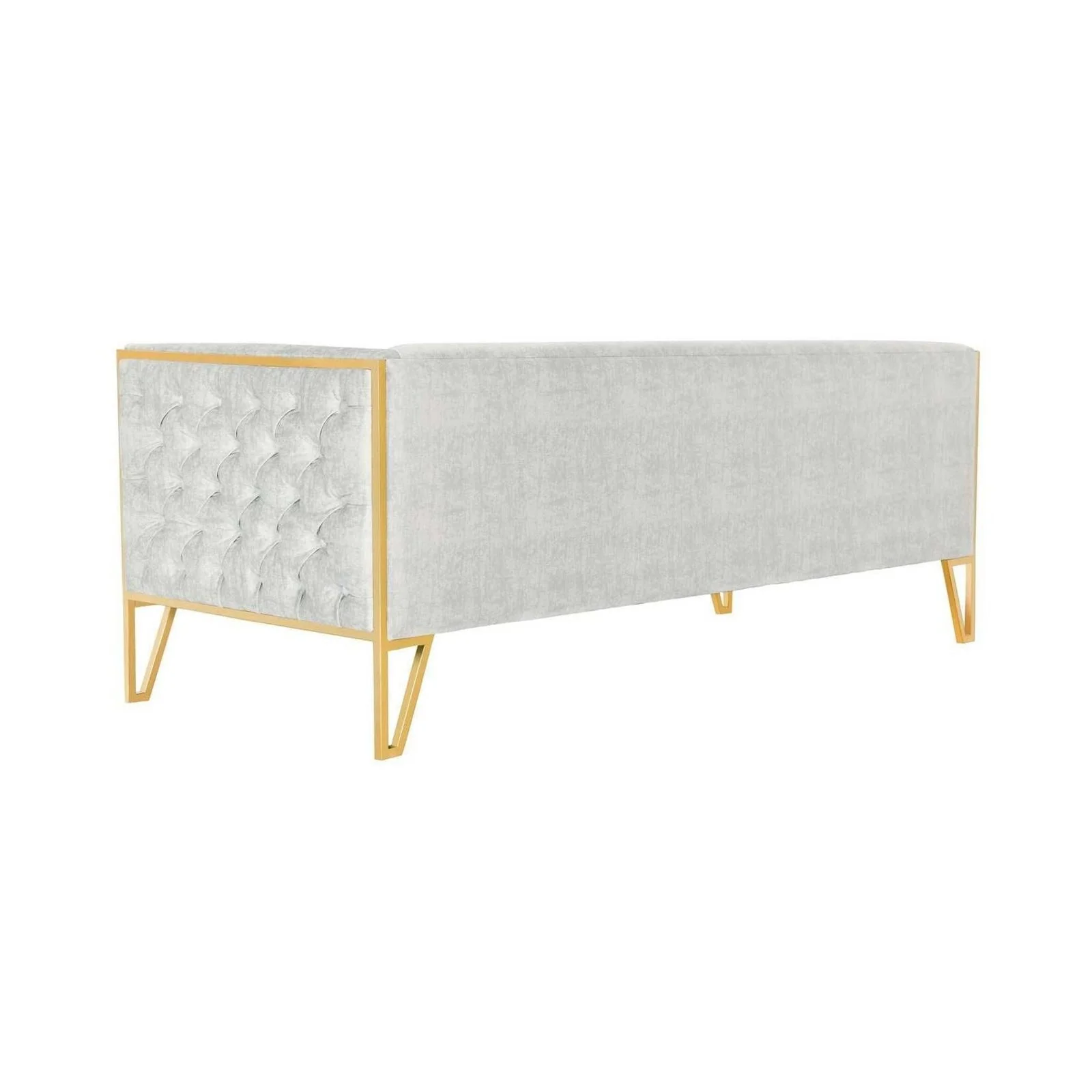 Manhattan Comfort Vector 81.5 in. Grey and Gold Velvet 3-Seat Sofa - Image 3