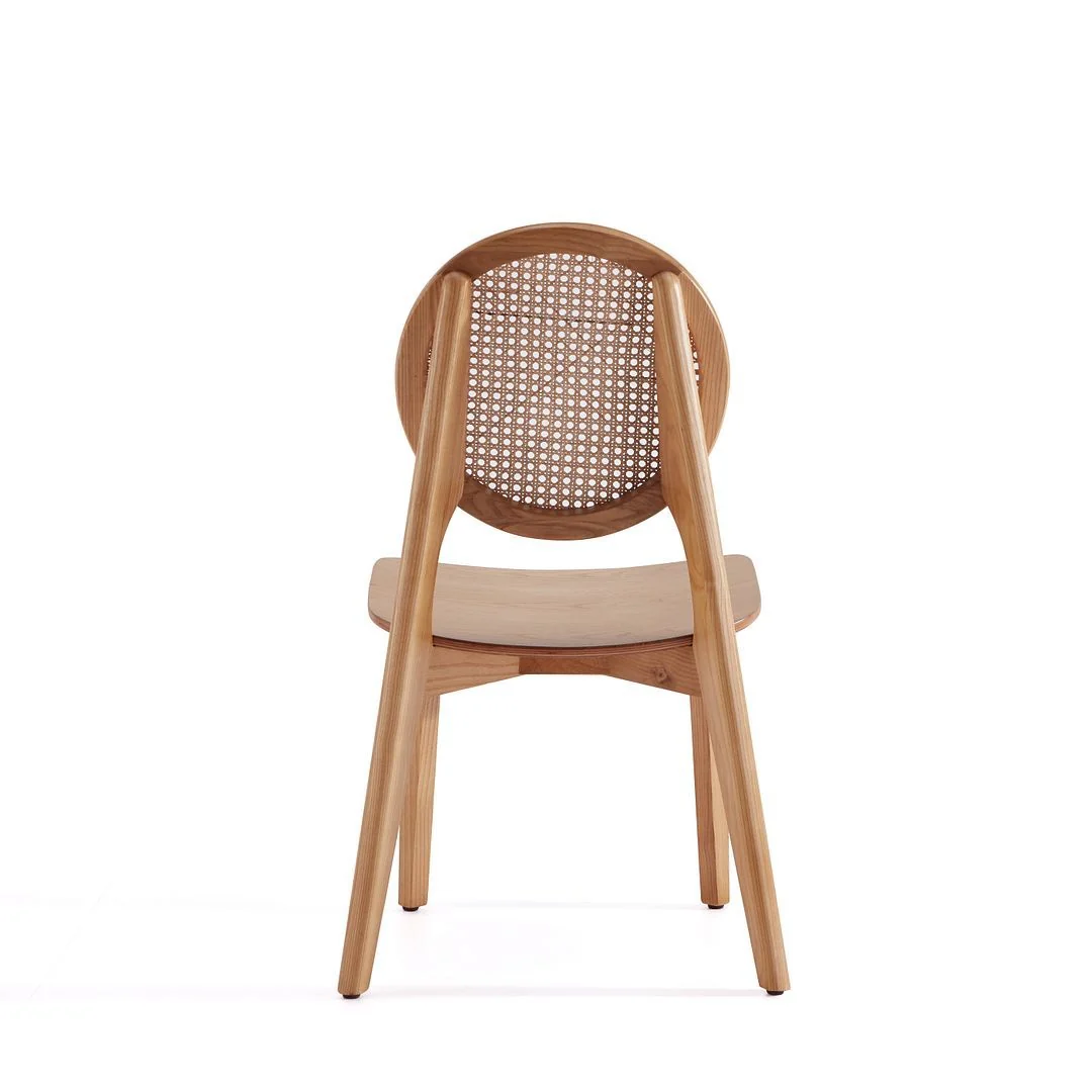 Manhattan Comfort Versailles Round Dining Chair in Black and Natural Cane - Set of 4 - Image 16