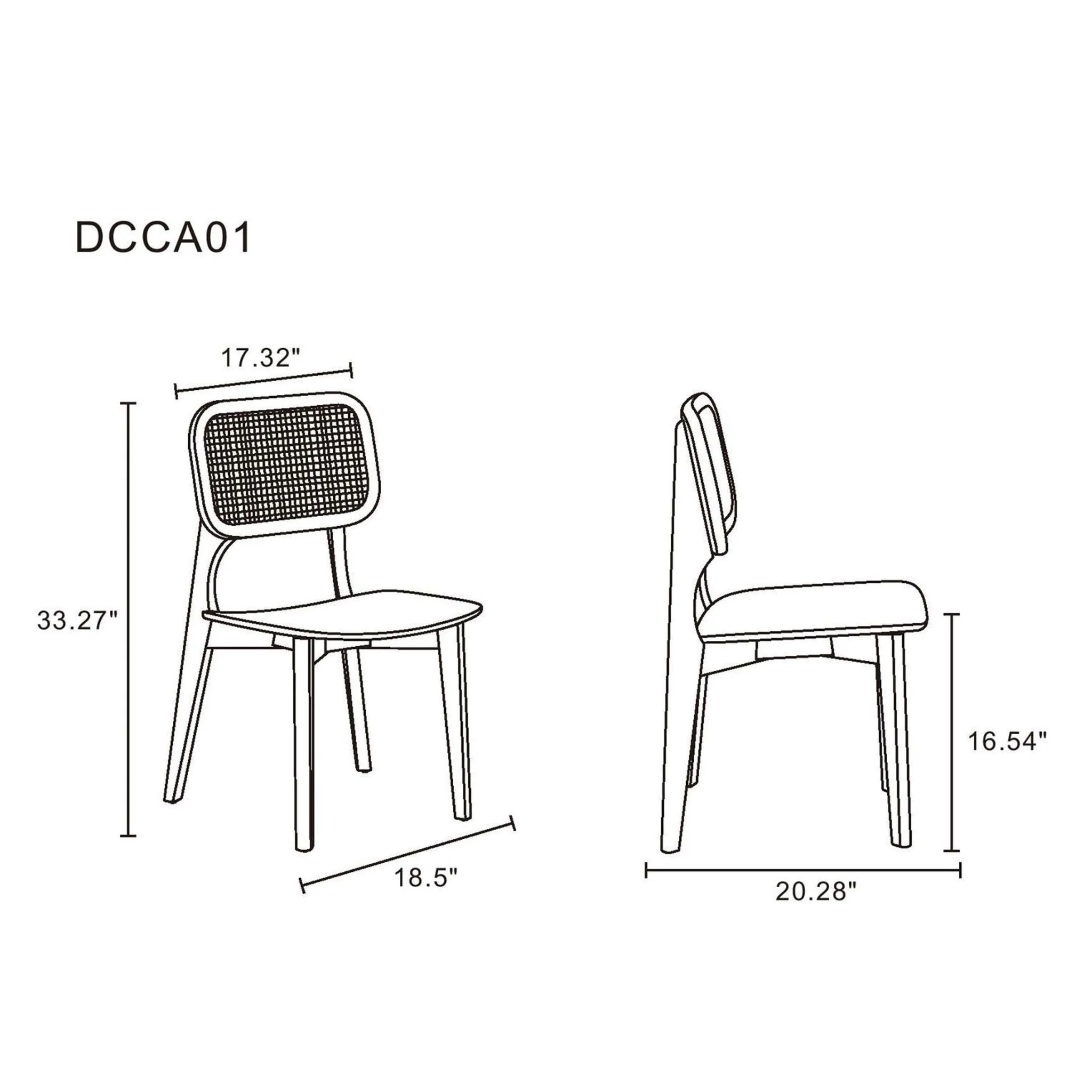 Manhattan Comfort Versailles Square Dining Chair in Black and Natural Cane - Set of 4 - Image 20