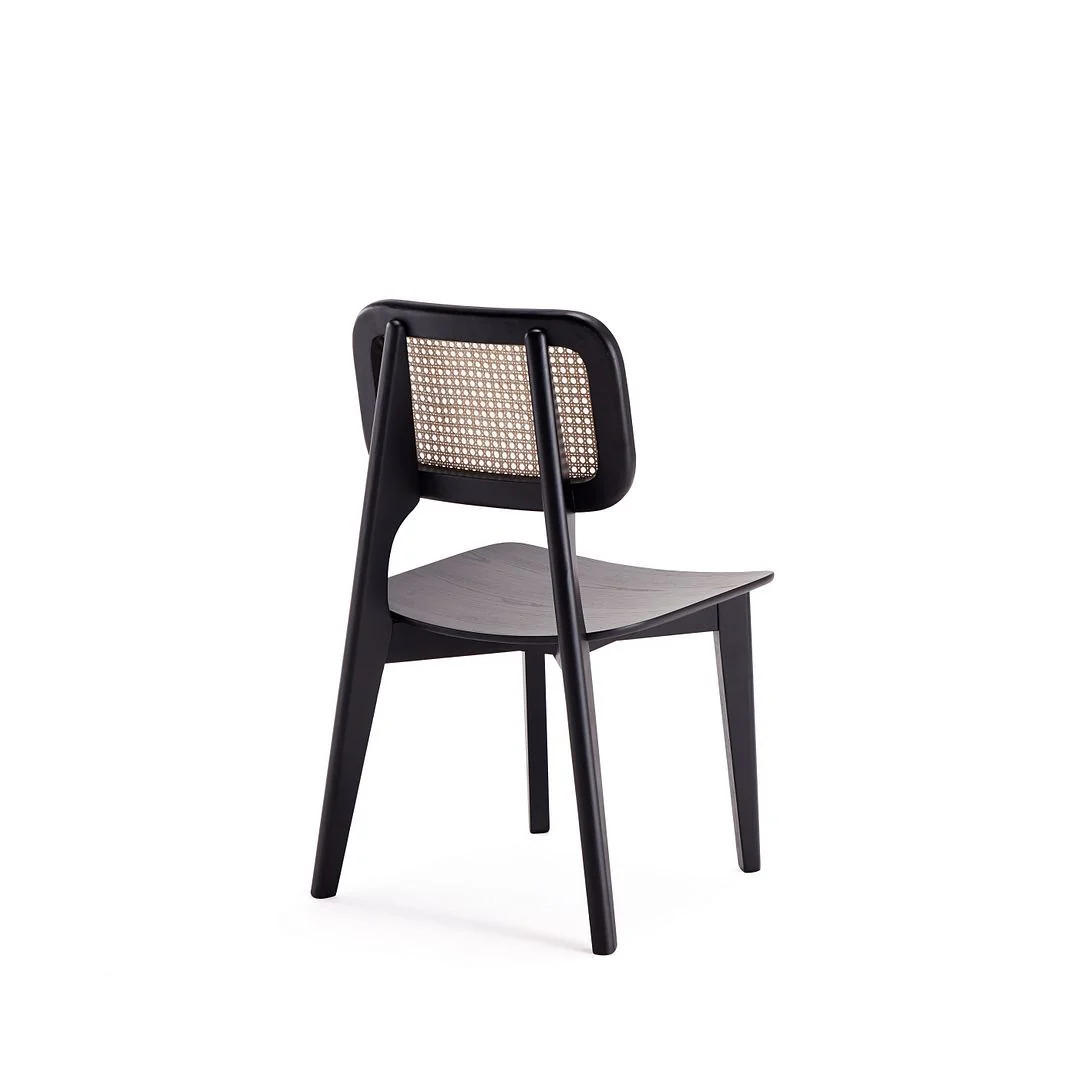 Manhattan Comfort Versailles Square Dining Chair in Black and Natural Cane - Set of 4 - Image 6