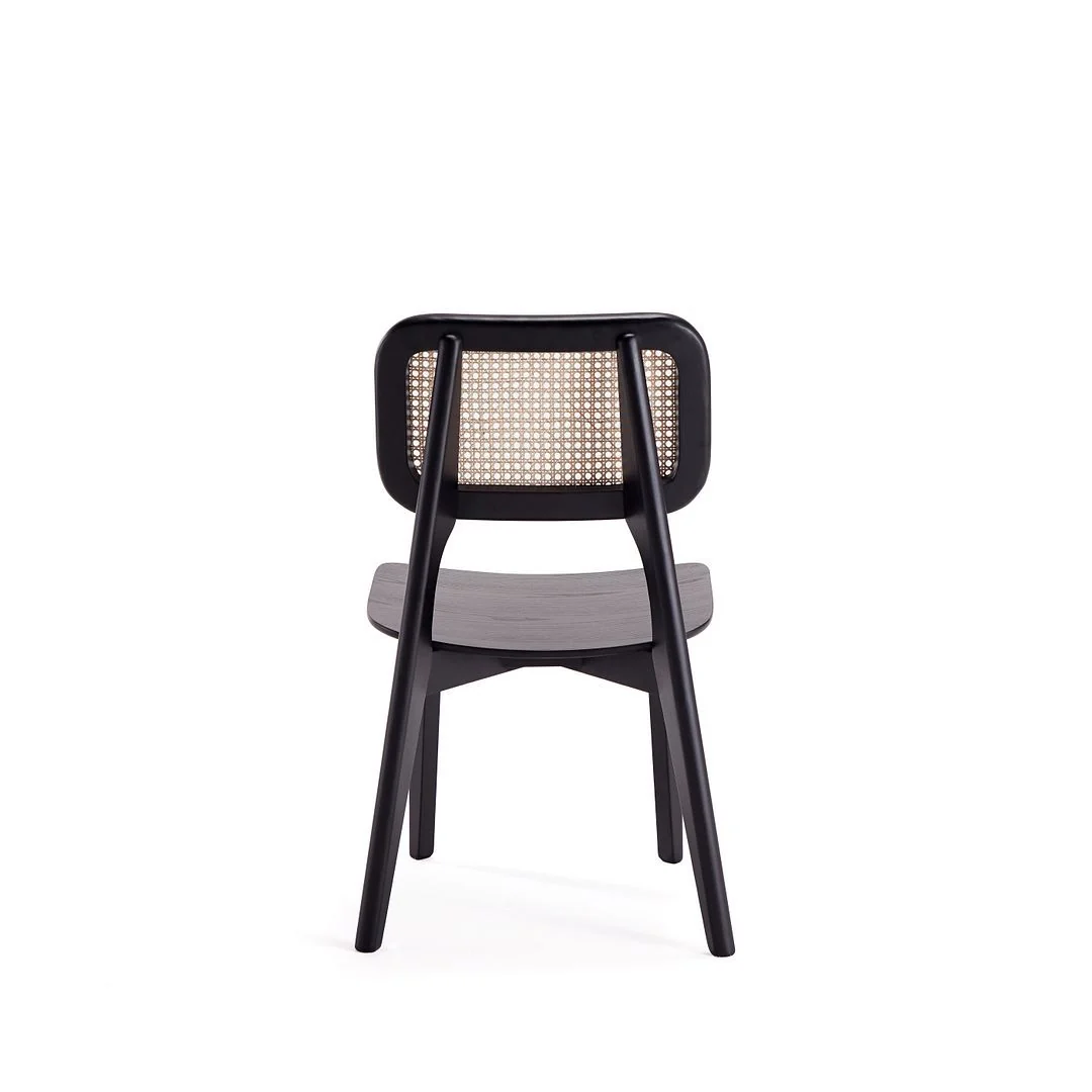 Manhattan Comfort Versailles Square Dining Chair in Black and Natural Cane - Set of 4 - Image 7