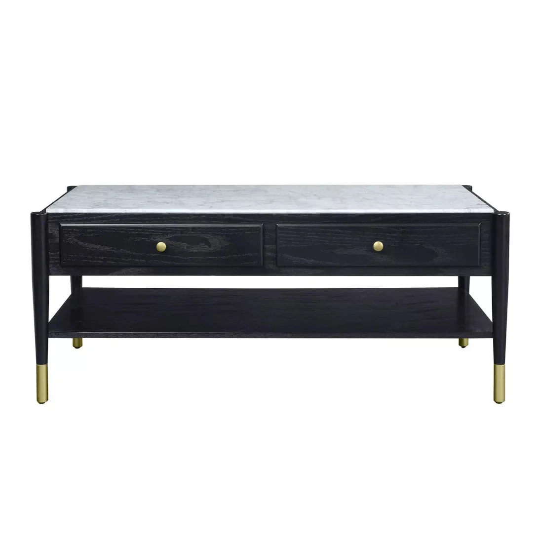Benzara Marble Top Coffee Table With 2 Drawers And 1 Bottom Shelf In Black And White BM211094 - Image 4