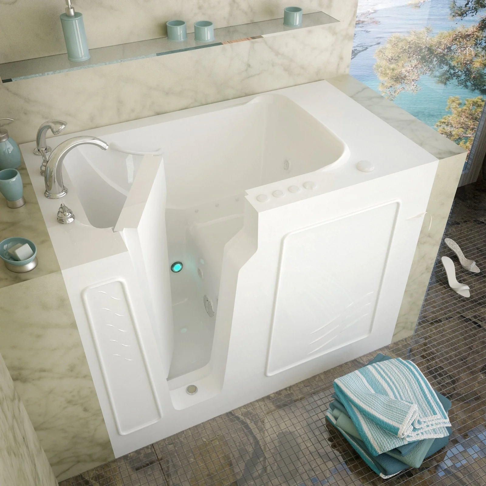 MediTub  Walk-In 29 x 52 Left Drain White Whirlpool & Air Jetted Walk-In Bathtub 2952LWD