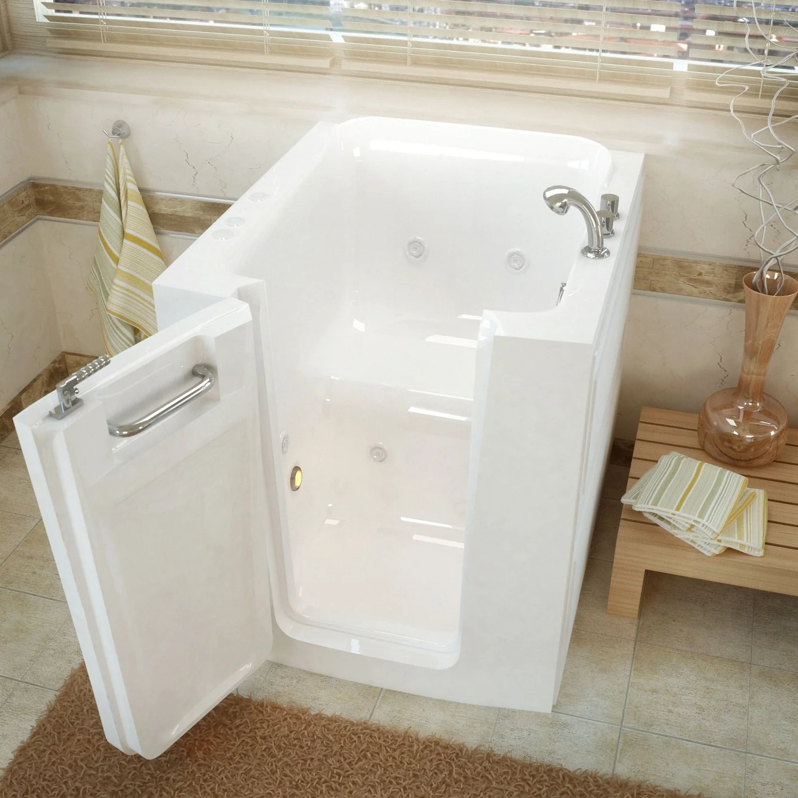 MediTub  Walk-In 32 x 38 Left Door White Whirlpool Jetted Walk-In Bathtub 3238LWH