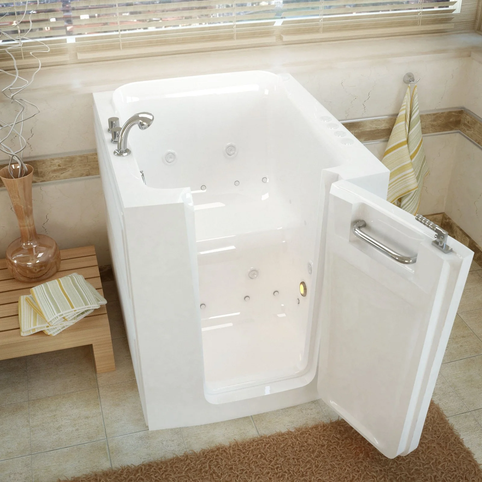 MediTub Walk-In 32 x 38 Right Door White Whirlpool & Air Jetted Walk-In Bathtub 3238RWD