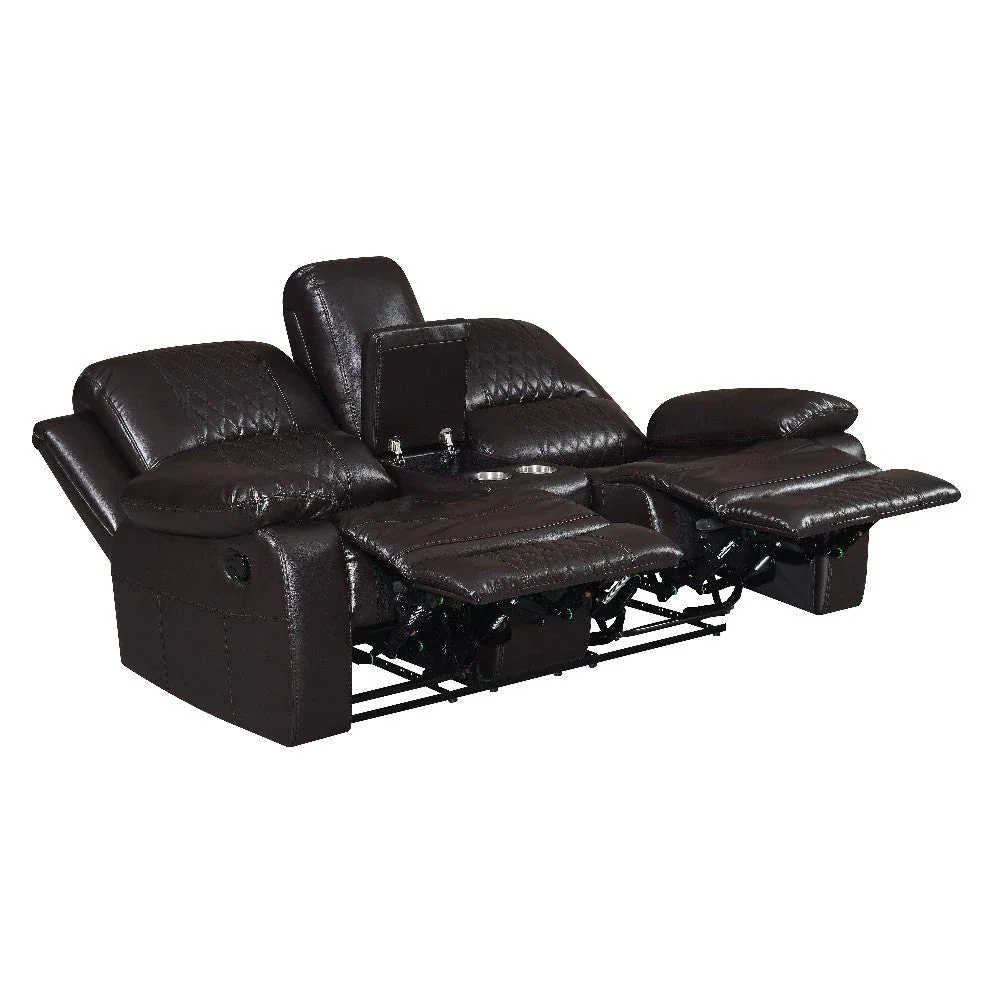 Benzara Meg 40 Inch Real Leather Recliner Armchair Loveseat, Brown BM272075 - Image 3