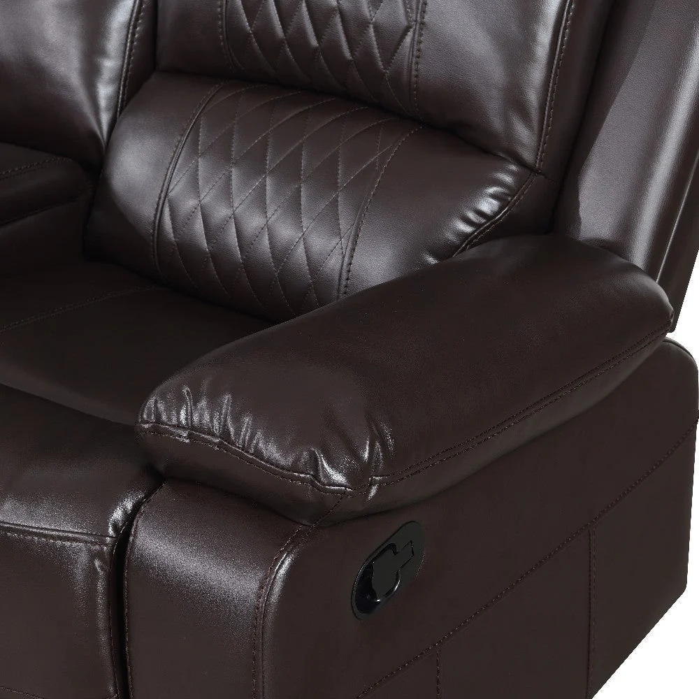 Benzara Meg 40 Inch Real Leather Recliner Armchair Loveseat, Brown BM272075 - Image 4