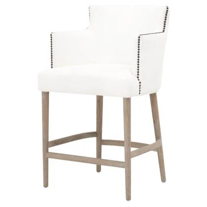 Benzara Nailhead Trim Fabric Upholstered Counter Stool, White And Brown BM217353