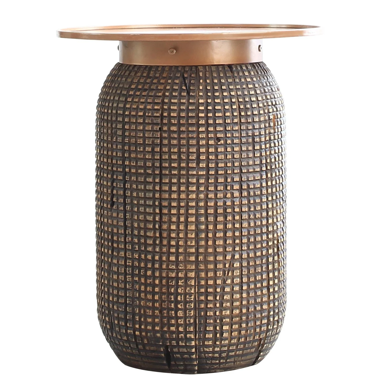 New Pacific Direct Atalia Recycled Teak Root Side/ End Table w/ Steel Tray Top 9600044 - Image 2