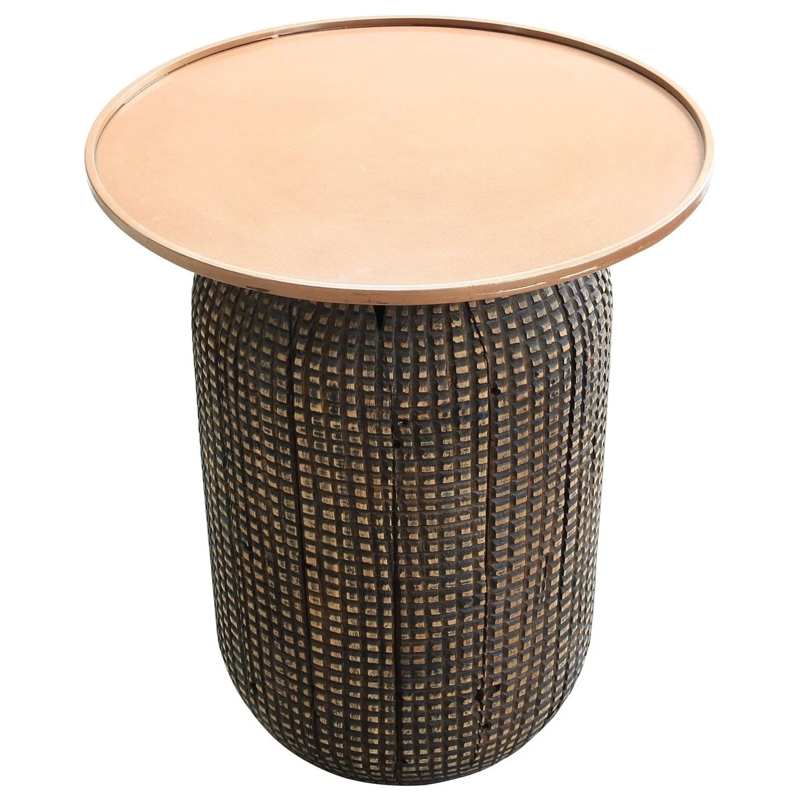 New Pacific Direct Atalia Recycled Teak Root Side/ End Table w/ Steel Tray Top 9600044 - Image 3