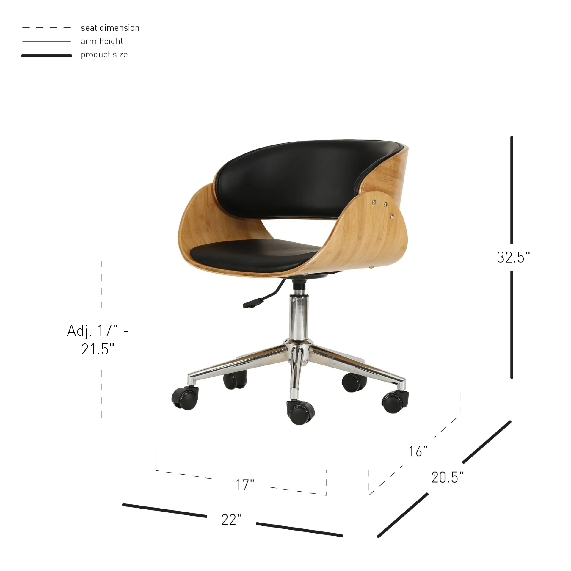 New Pacific Direct Lexie PU Leather Bamboo Swivel Office Chair 1160009-292N - Image 5