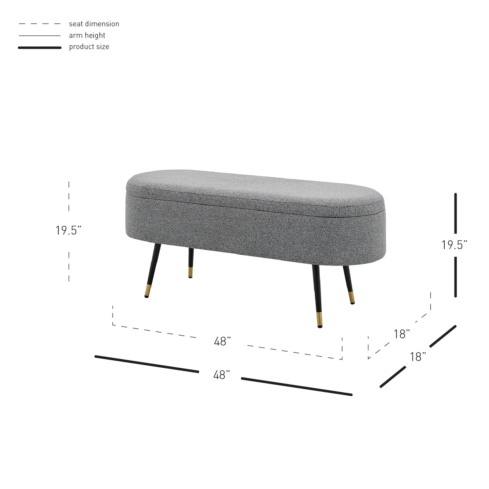 New Pacific Direct Phoebe KD  Fabric Storage Bench w/ Gold Tip Metal Legs 1600077-572 - Image 7