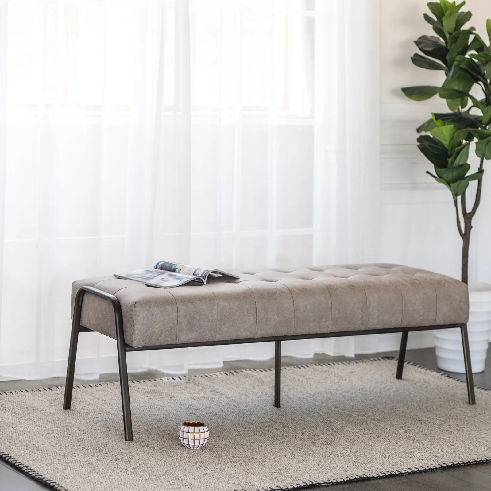 New Pacific Direct Venturi PU Leather Tufted Bench 9900025-278 - Image 2
