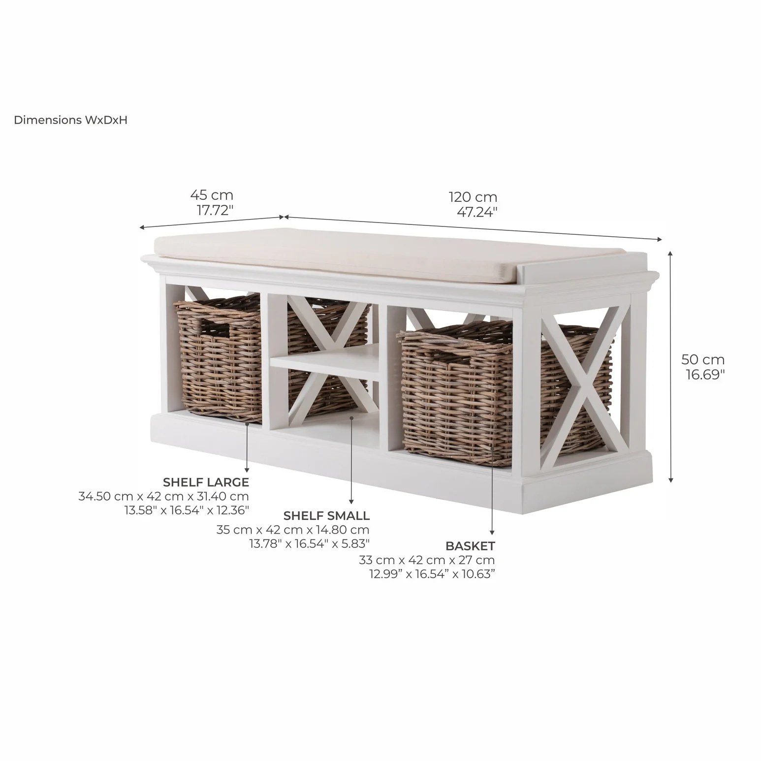 NovaSolo Halifax Bench & Basket Set White BE001 - Image 14