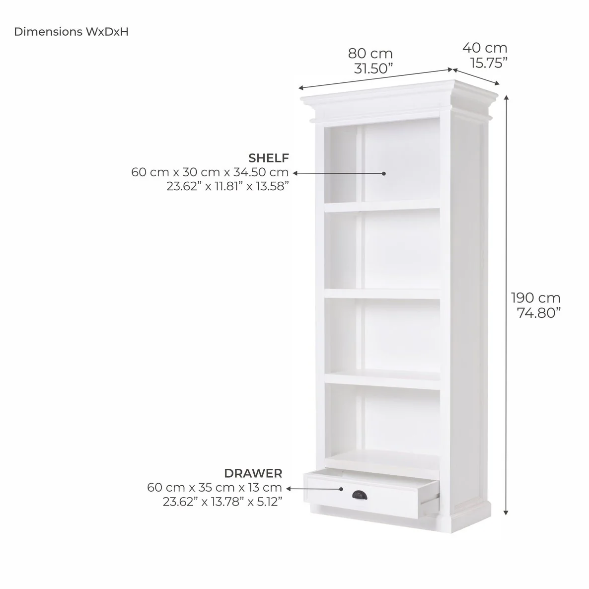 NovaSolo Halifax Bookcase with 1 Drawer White CA604 - Image 7