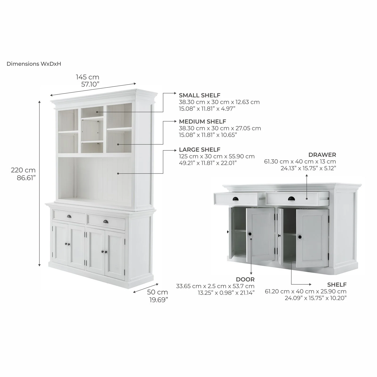 NovaSolo Halifax Buffet Hutch Unit with 2 Adjustable Shelves White BCA607 - Image 11
