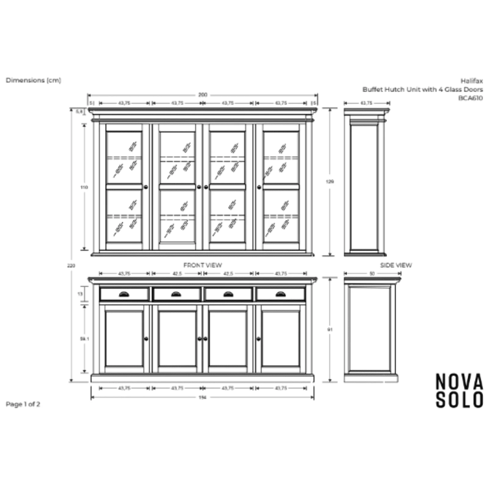 NovaSolo Halifax Buffet Hutch Unit with 4 Glass Doors in Classic White BCA610 - Image 51