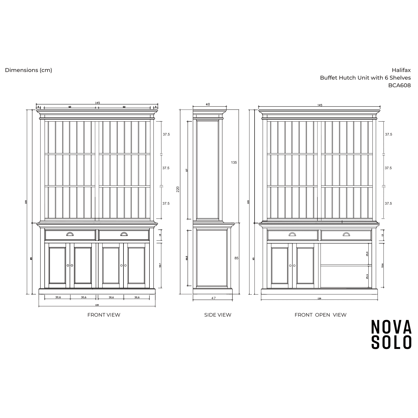 NovaSolo Halifax Buffet Hutch Unit with 6 Shelves White BCA608 - Image 16