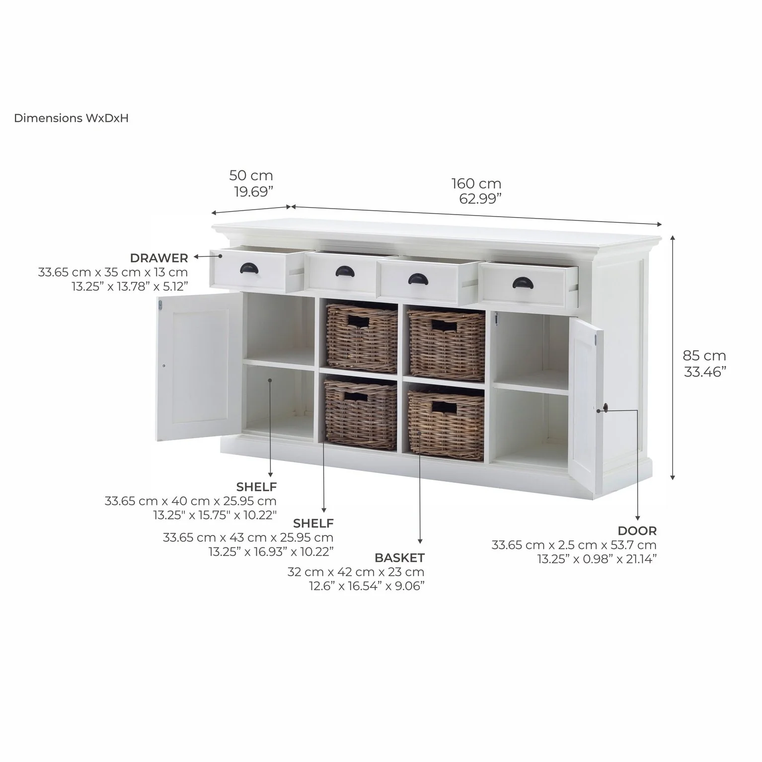 NovaSolo Halifax Buffet with 4 Baskets White B189 - Image 9