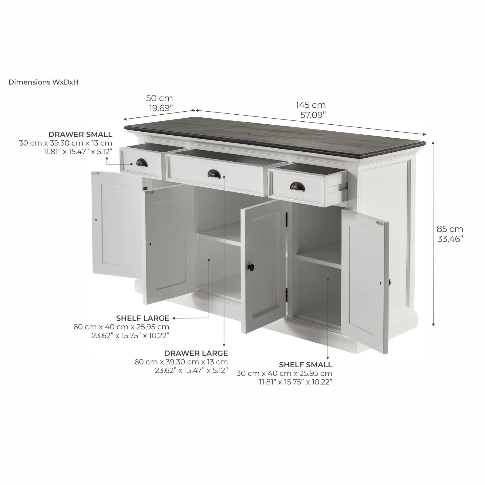 NovaSolo Halifax Contrast Buffet with 4 Doors 3 Drawers In Classic White & Black B192CT - Image 18