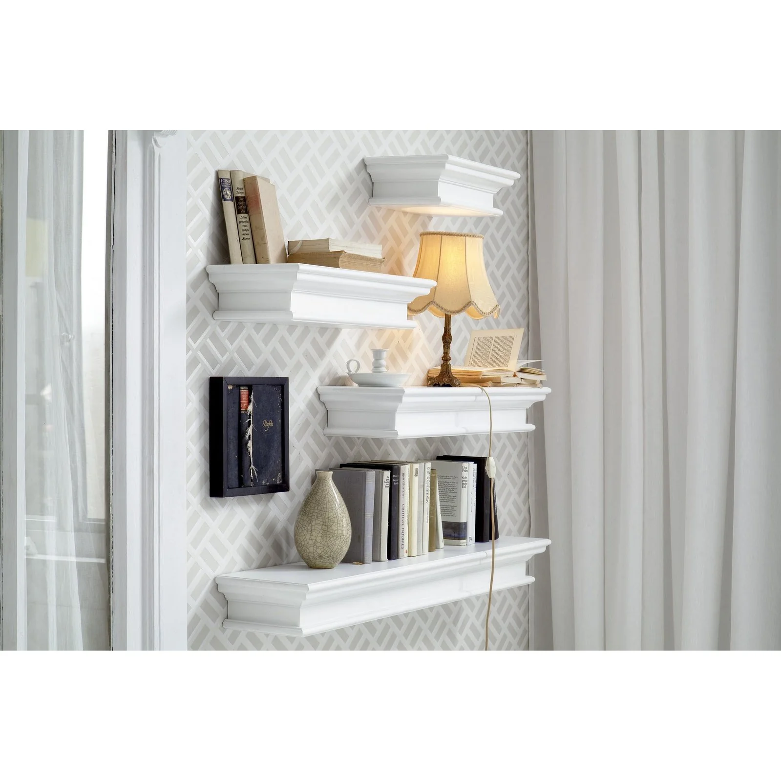NovaSolo Halifax Floating Wall Shelf, Long in White D165 - Image 5