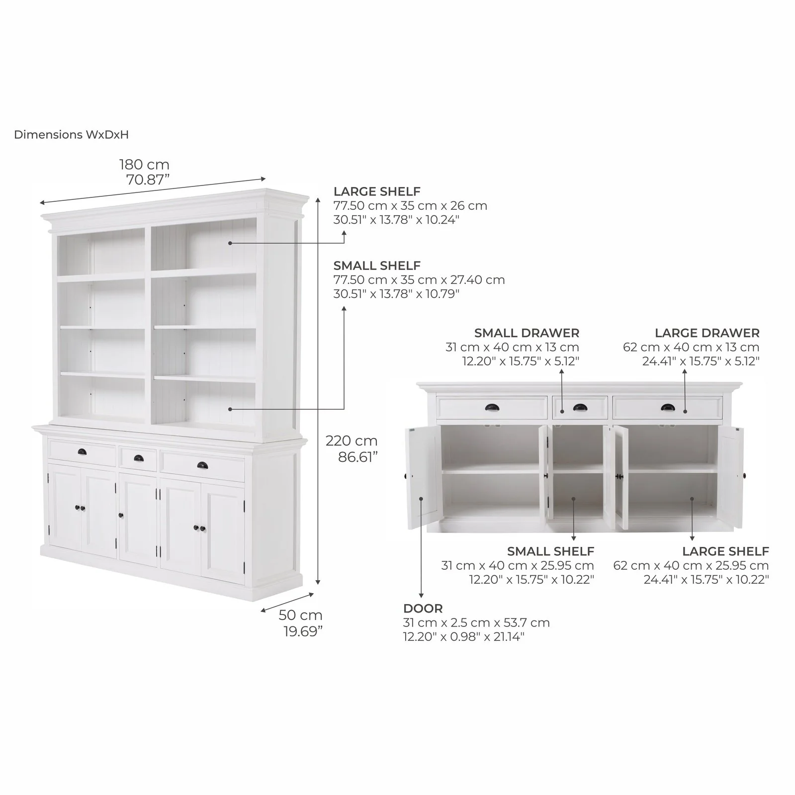 NovaSolo Halifax Hutch Bookcase 5 Doors 3 Drawers White BCA606 - Image 10