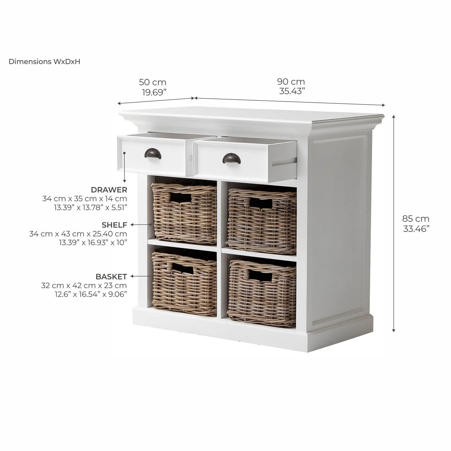 NovaSolo Halifax Medium Buffet with Basket Set White B181 - Image 9