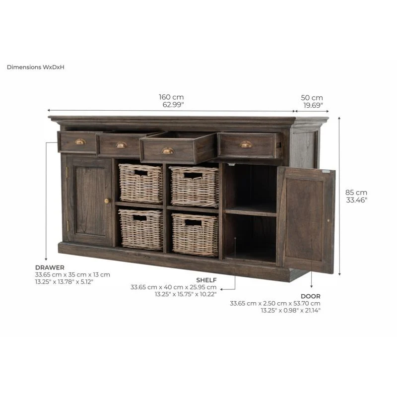 NovaSolo Halifax Mindi Buffet with 4 Baskets Black Wash B189BW - Image 9