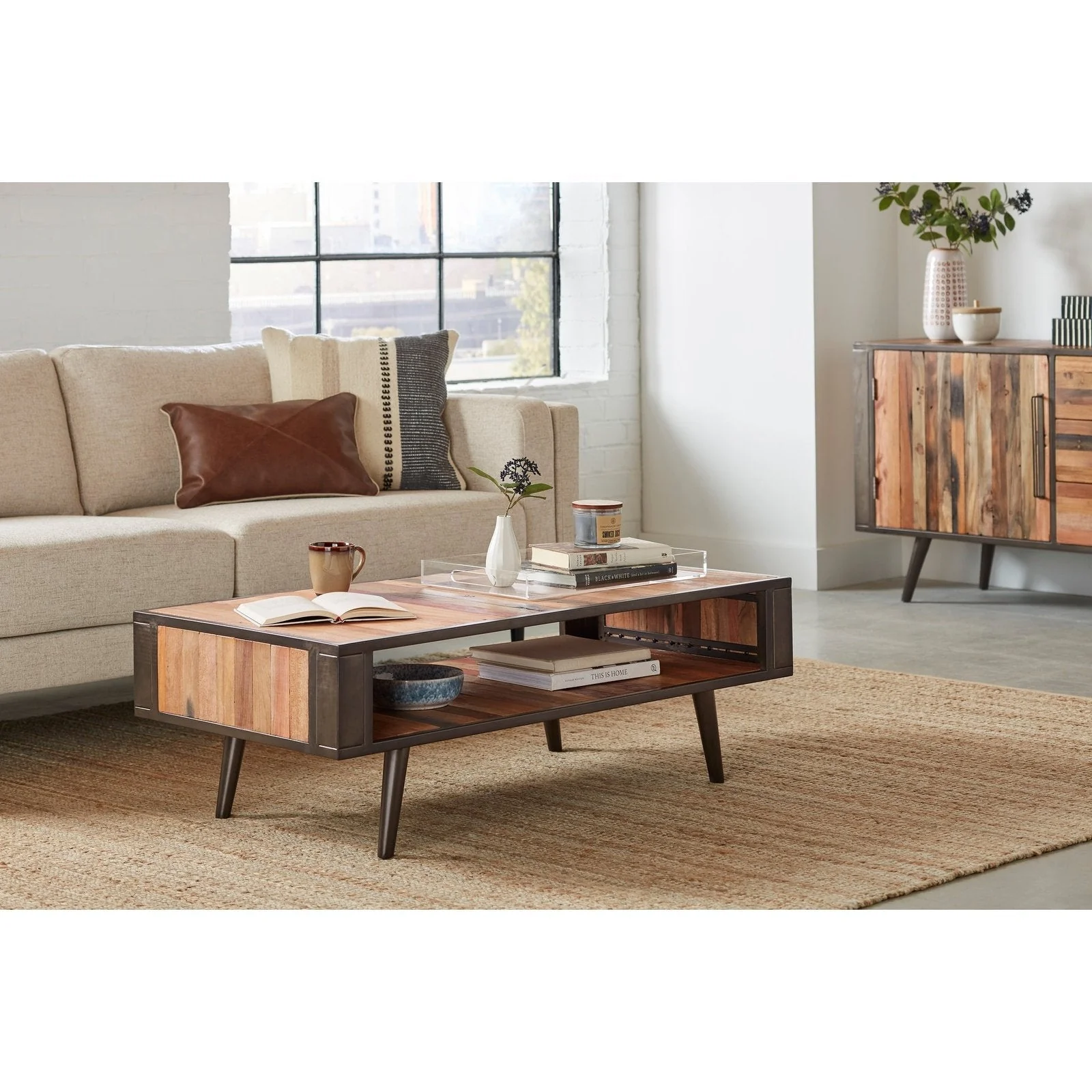NovaSolo Nordic Coffee Table Open Shelf Natural Boat Wood KK NO 20001