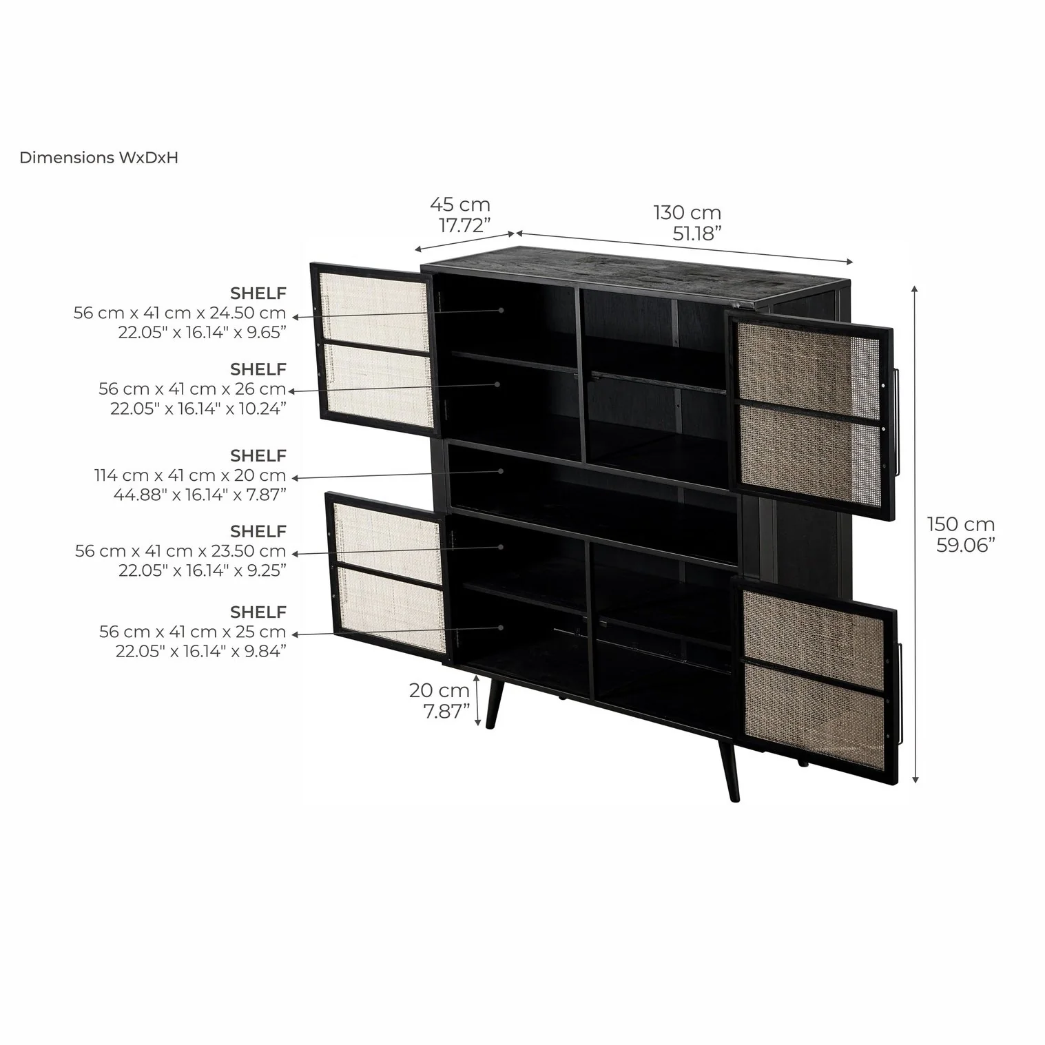 NovaSolo Nordic Mindi Rattan Buffet 4 Doors Black MD RT 19053 - Image 9