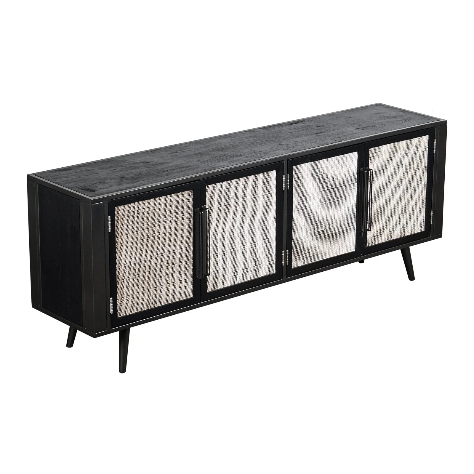 NovaSolo Nordic Mindi Rattan TV Dresser 4 Doors Black MD RT 18050